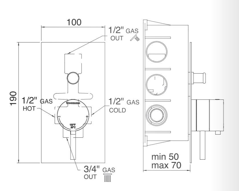 Treemme compleet 2-weg inbouw thermostaat set hoofddouche Ø 300 mm mat zwart