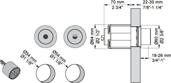 Vola A83-64 pneumatische dubbele drukknop incl. hefmechanisme voor Geberit in geborsteld koper