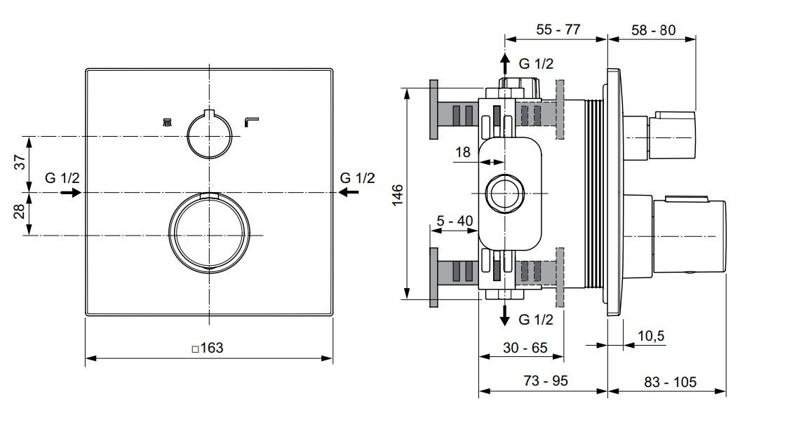 Ideal Standard CeraTherm C100 inbouw thermostatische baddouchekraan met omstel, brushed gold