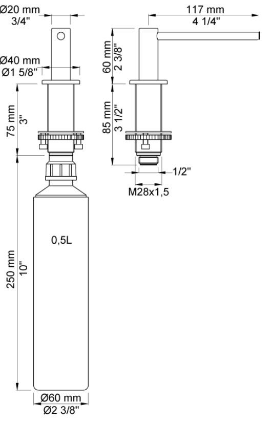 Vola T36L-16 zeepdispenser voor bladmontage 0,5 liter chroom 