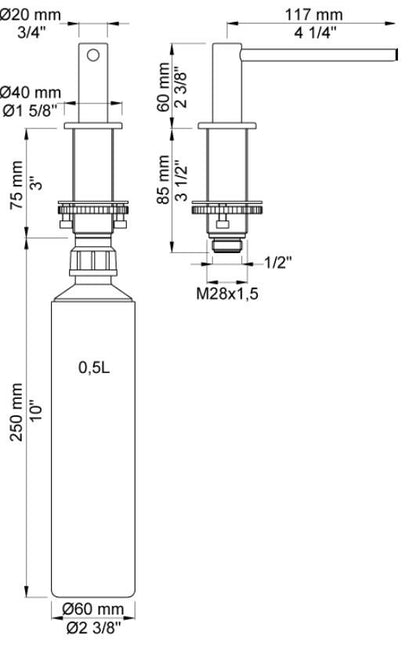 Vola T36L-16 zeepdispenser voor bladmontage 0,5 liter chroom 