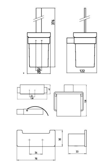 Emco Loft 3-delig closetset rolhouder-borstelgarnituur en dubbele haak chroom 