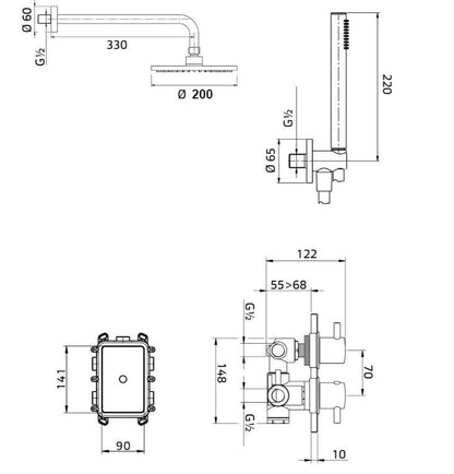 Xenz Deuro Douche Inbouwset met Thermostaat incl.Tec-Box – Grafiet