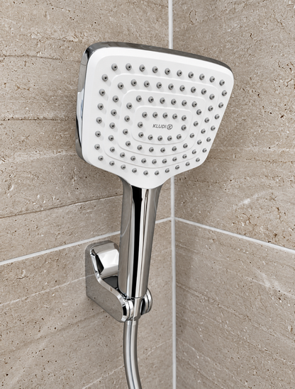 Kludi Cockpit Discovery doucheset met thermostaat en planchet, 400x260 mm, wit/chroom