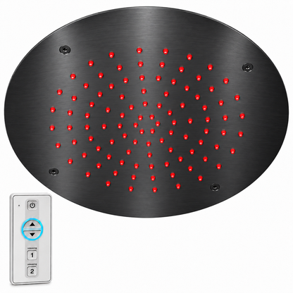 Hotbath Mate hoofddouche met LED rond 38 cm,geborsten zwart metaal PVD