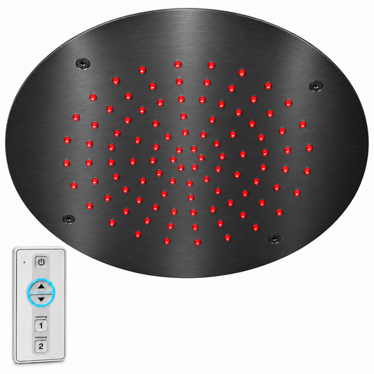 Hotbath Mate hoofddouche met LED rond 38 cm,geborsten zwart metaal PVD