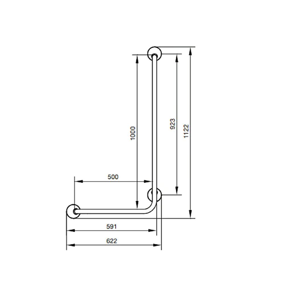 Handicare Linido links wandbeugel, handgreep 90° model A (RVS-wit) 50x100cm