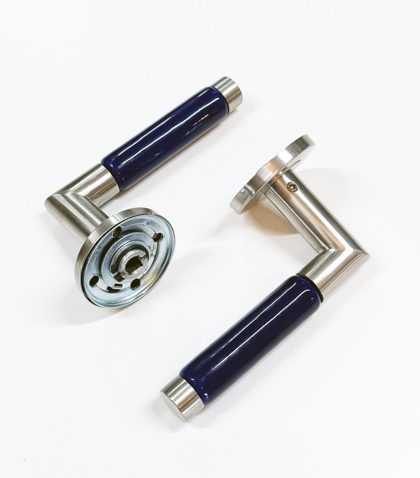 Design deurklinken – RVS met blauw porseleinen handgreep