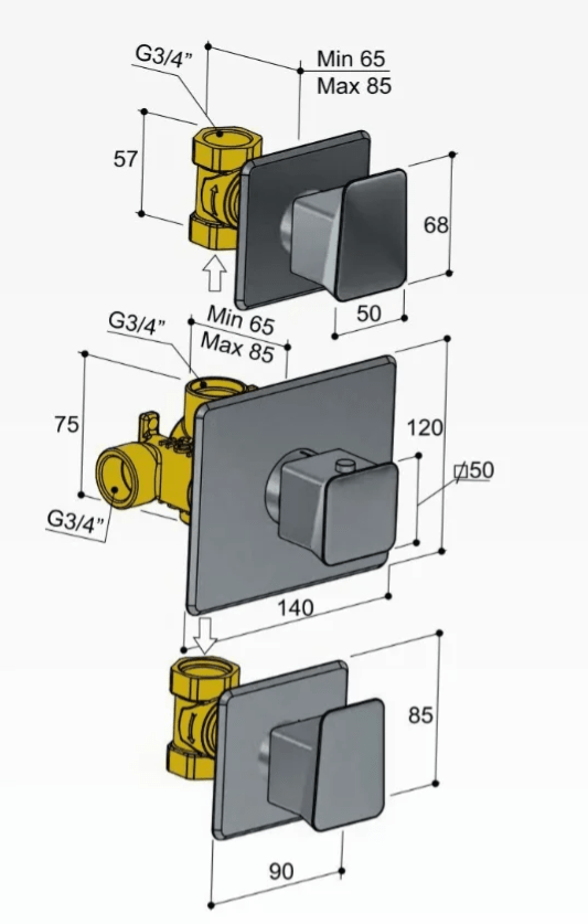 Hotbath Bro BR007CR inbouw thermostaat doucheset met plafondbevestiging met twee stopkranen, chroom