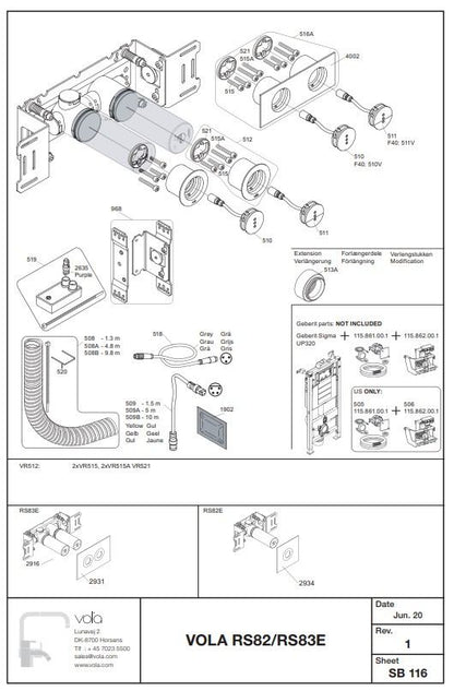 Vola RS83E-40 Elektronische infrarood sensor tbv dubbele spoeling, handsfree RVS