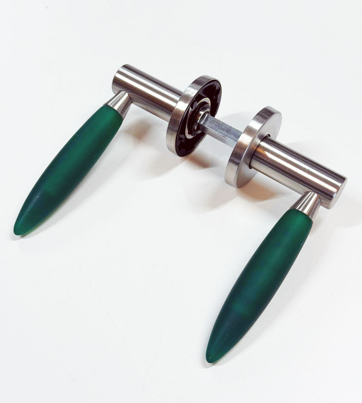 Design deurklinken – RVS met groen PVC handgreep