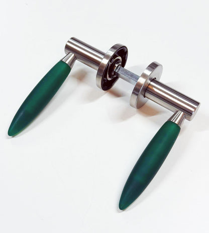 Design deurklinken – RVS met groen PVC handgreep