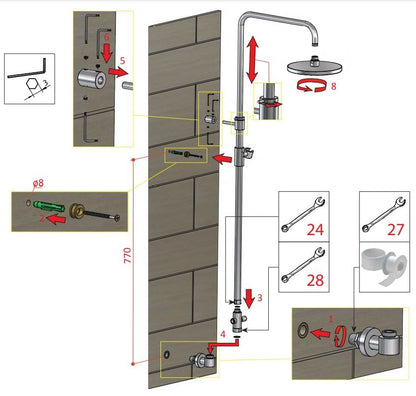 Hotbath Cobber stortdouche met hoofddouche en handdouche nikkel (zonder kraan) 