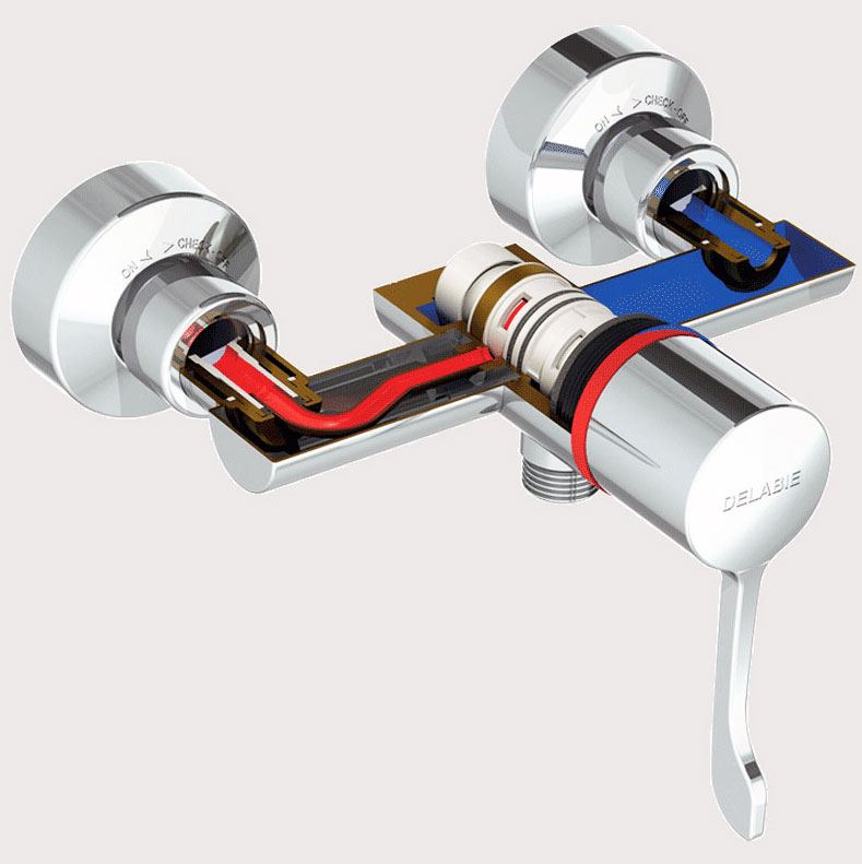 Delabie Securitherm Sequentiële thermostatische douchemengkraan chroom