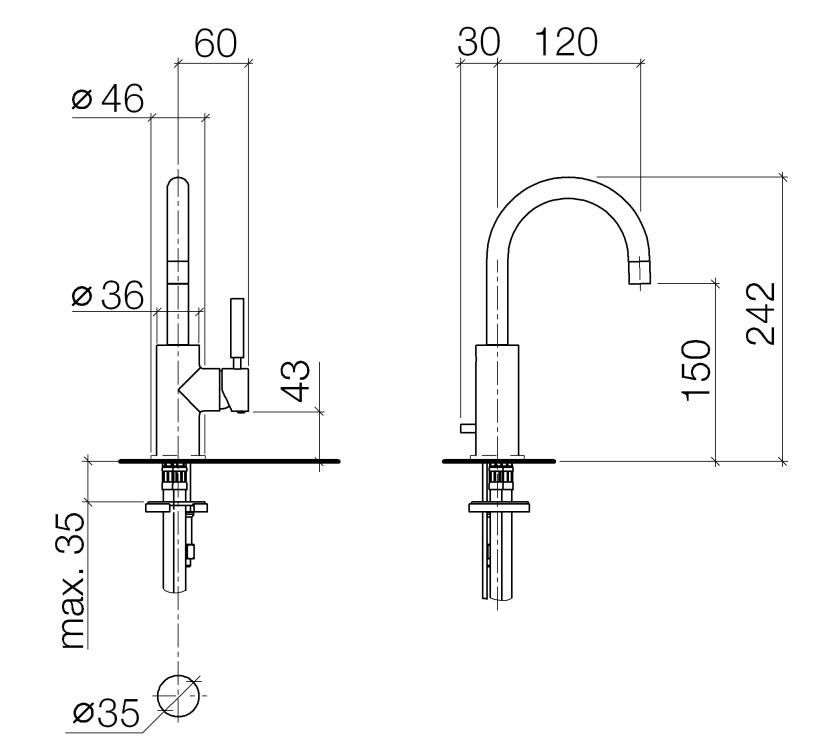 Dornbracht Tara logic wastafelkraan sprong 120 mm, chroom