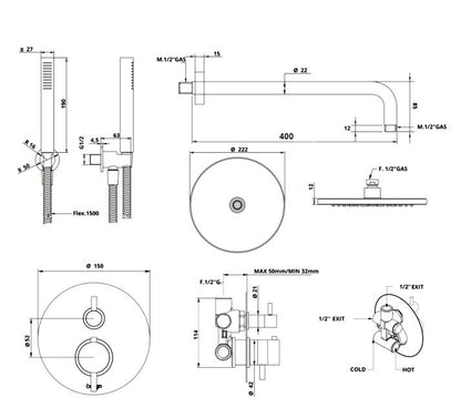 Bongio Squadra inbouw thermostaat doucheset 2-weg mat zwart