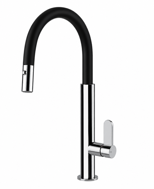 Gessi Helium keukenkraan met flexibele vaatdouche 1-hendel chroom/zwart