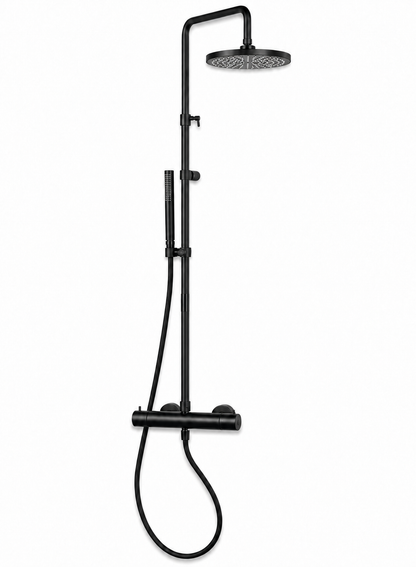 Bongio Squadra regendouche met thermostaat, hoofddouche 20cm en handdouche mat zwart