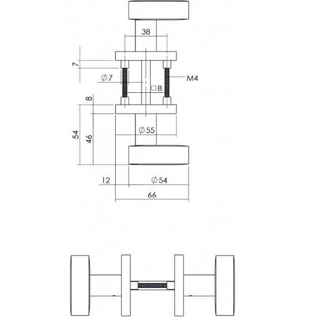 AXA vast rond verkropt deurknoppen met een diameter van 54 mm en een dikte van 17 mm (paar)