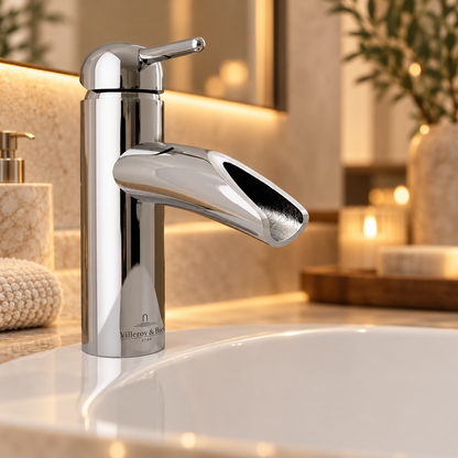 Villeroy &amp; Boch Source Flow waterval wastafelkraan met waste Chroom