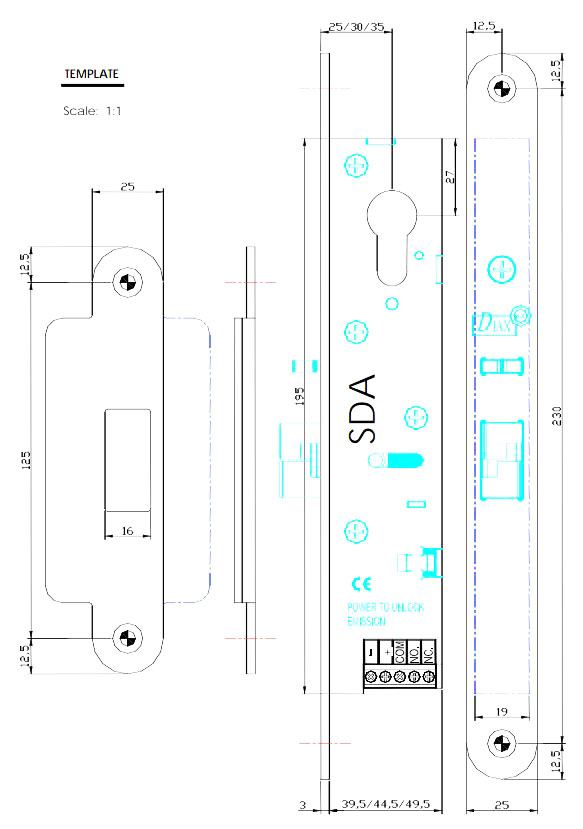 DIAX SDA25 Pengrendel voor doordraai deur of klapdeur arbeidsstroom 12 V DC  doorn 25 mm + Signaal.