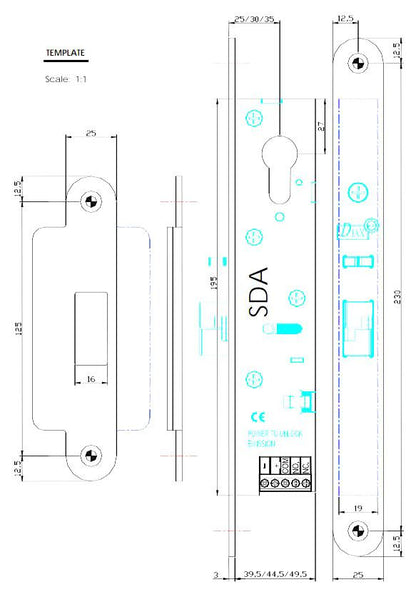 DIAX SDA25 Pengrendel voor doordraai deur of klapdeur arbeidsstroom 12 V DC  doorn 25 mm + Signaal.