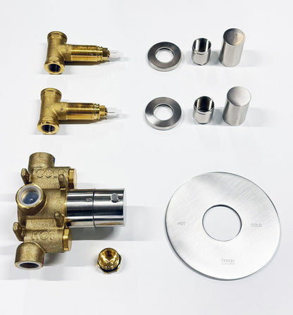 Bongio Squadra, Aqua inbouw centraal thermostaatkraan incl. twee inbouw stopkranen, Geborsteld mat nikkel