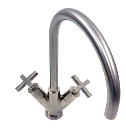 2 X Treemme Basetta Line met kruisgrepen hoge design wastafelkranen geborsteld nikkel