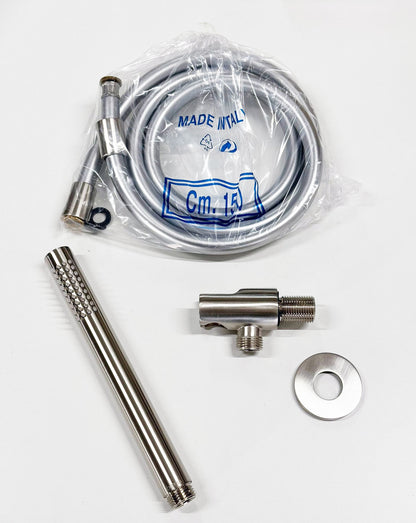 Bongio Squadra handdouche set met watertoevoer, geborsteld mat nikkel