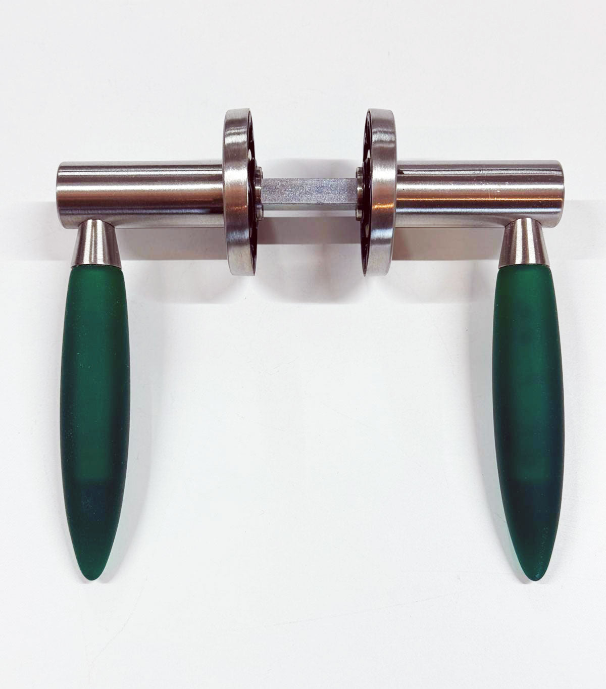 Design deurklinken – RVS met groen PVC handgreep