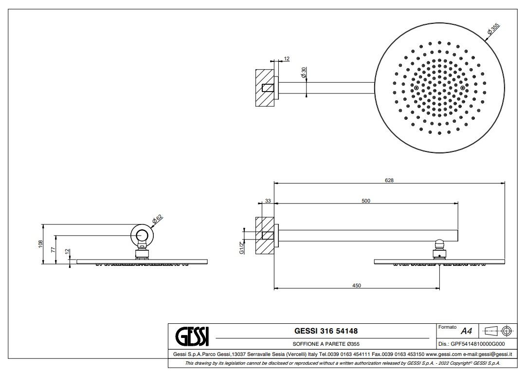 Gessi Bagno 316 inbouw doucheset afbouwdelen met omstelinrichting geborsteld messing PVD