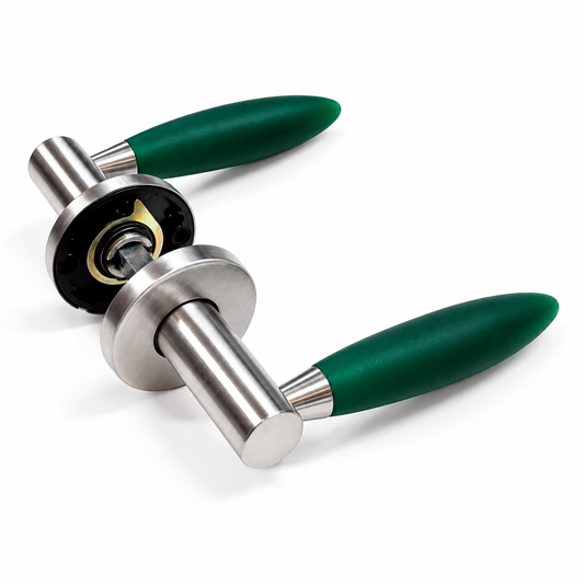 Design deurklinken – RVS met groen PVC handgreep