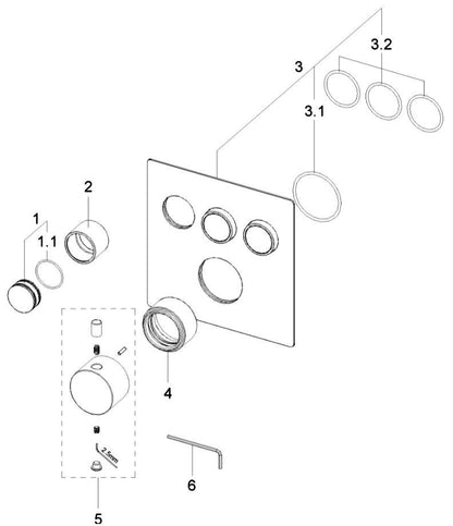 Wiesbaden Caral Klik afbouwdeel 3-weg thermostatisch staal