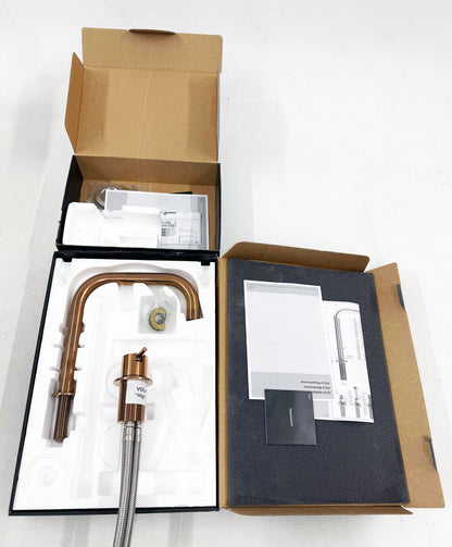Vola Monoknop mengkraan 2500 met dubbel draaibare uitloop 090D, sprong 200 mm geborsteld koper