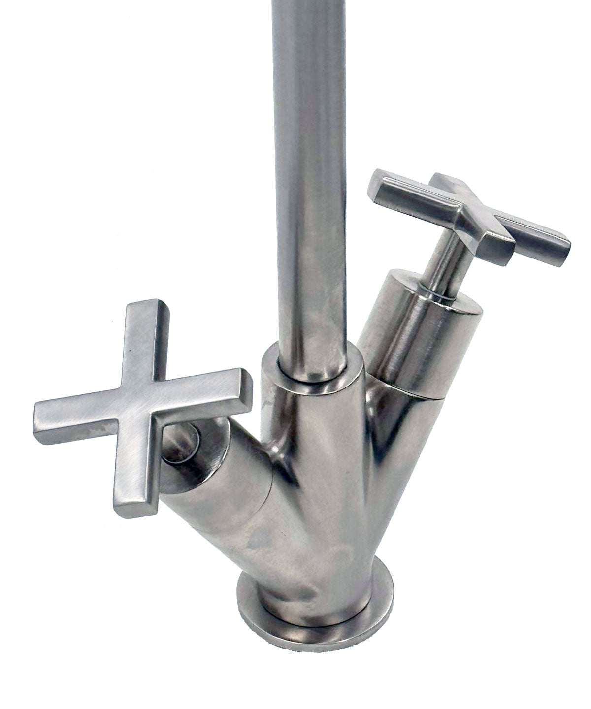 2 X Treemme Basetta Line met kruisgrepen hoge design wastafelkranen geborsteld nikkel