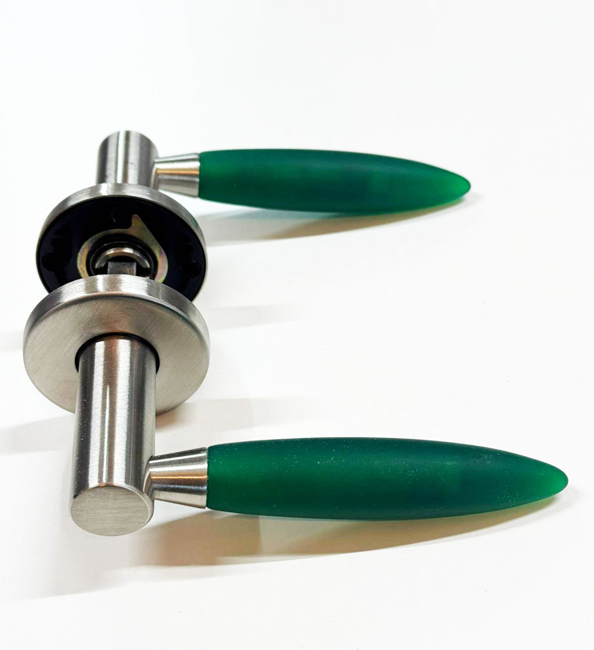 Design deurklinken – RVS met groen PVC handgreep