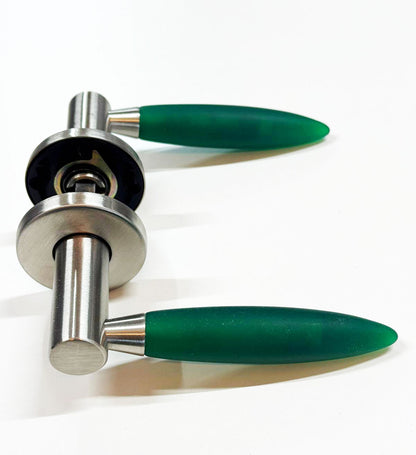 Design deurklinken – RVS met groen PVC handgreep