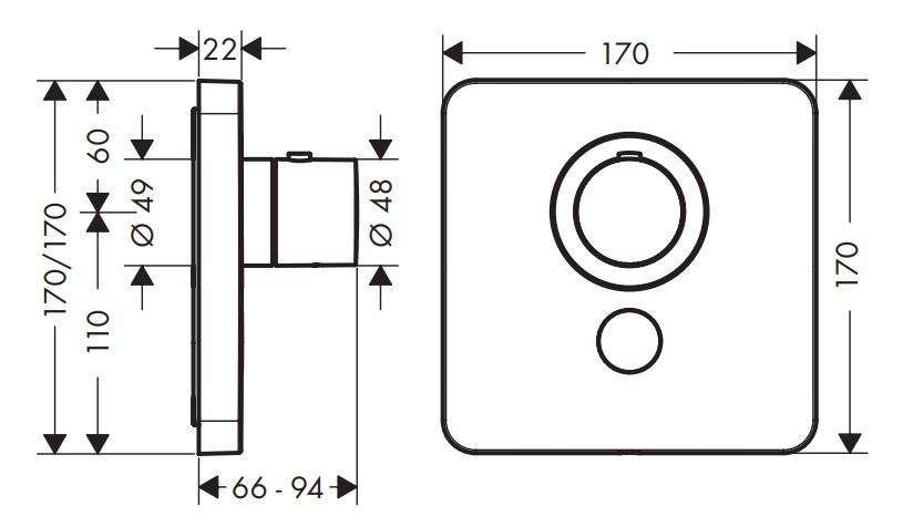 Hansgrohe ShowerSelect Highflow thermostaat met stopkraan voor 1 functie compleet set chroom