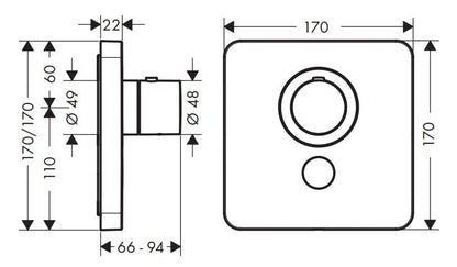 Hansgrohe ShowerSelect Highflow thermostaat met stopkraan voor 1 functie compleet set chroom