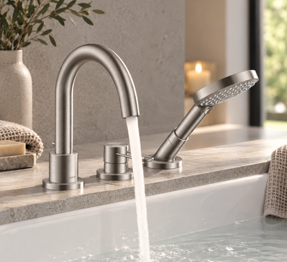 Hansgrohe Axor Uno 3-gats badrandmengkraan afbouwdeel met beugelgreep, geborsteld staal optic