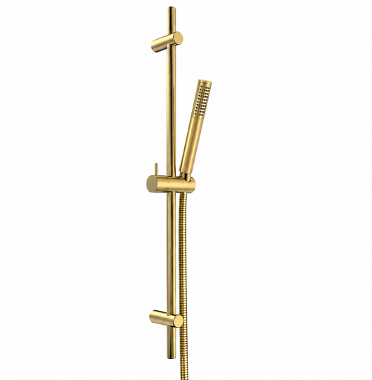 Xenz Pure design glijstangset met handdouche en doucheslang geborsteld goud