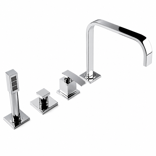 Ponsi Italia 4-gats Italiaans design badrand mengkraan combinatie met omstel en handdoucheset Chroom