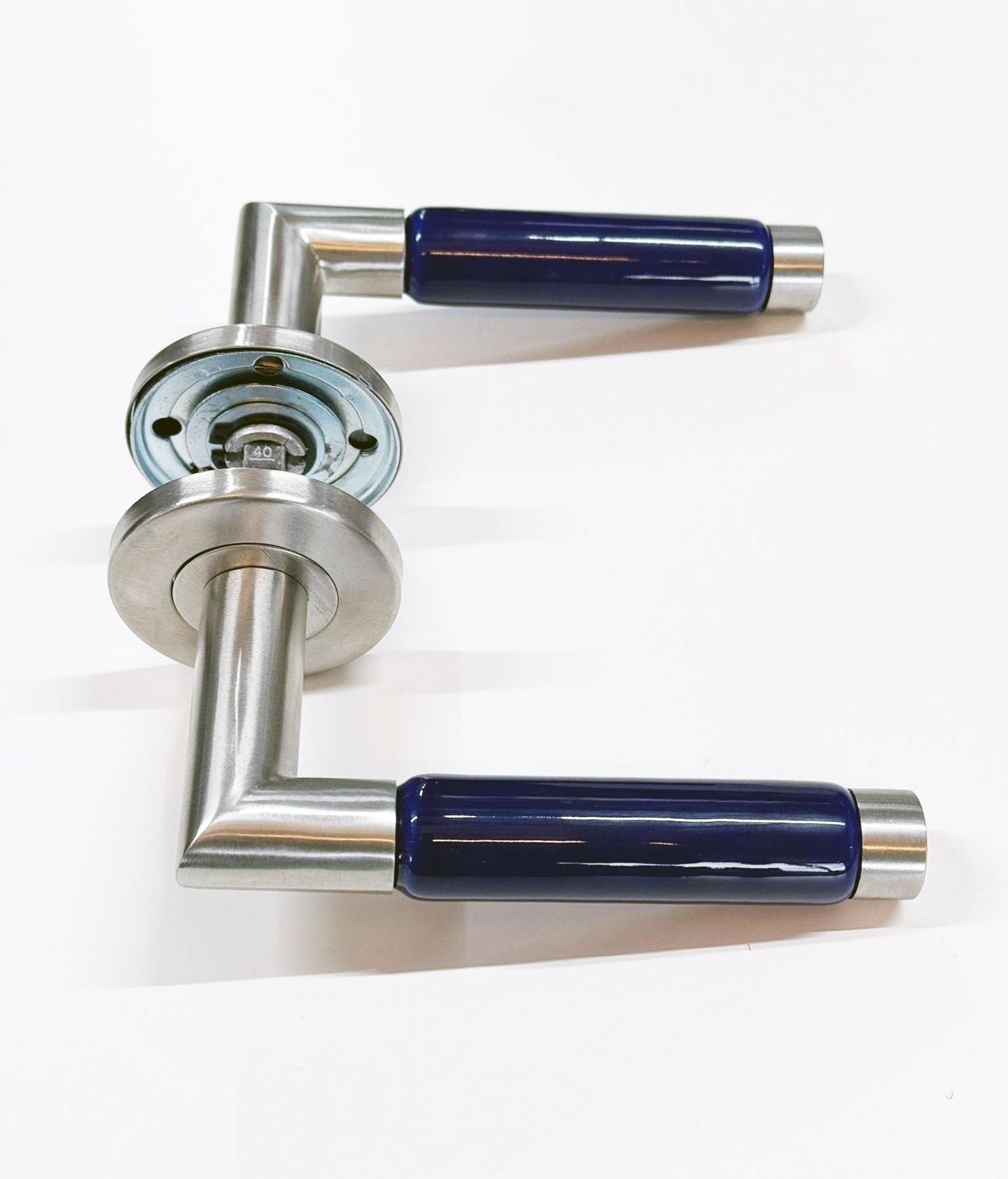 Design deurklinken – RVS met blauw porseleinen handgreep