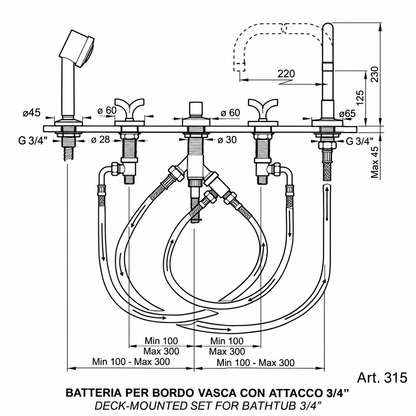 Ponsi Pegaso 5-gats Italiaans design badrandmengkraan met omstelling en handdoucheset – Chroom