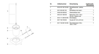 Dornbracht Mem toiletborstelset wandmodel met kristalglas, platina glans