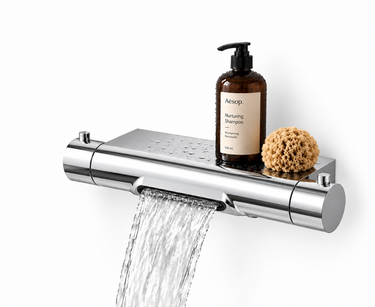 Regn thermostatisch badkraan met planchet en waterval chroom
