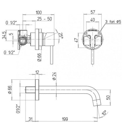 Paini Cox Small 2-gats wand wastafelmengkraan chroom