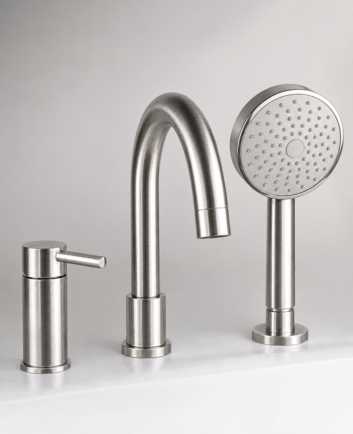 Gessi Font, Via Tortana 3-gats design badrandmengkraan combinatie met omstel en handdoucheset, RVS