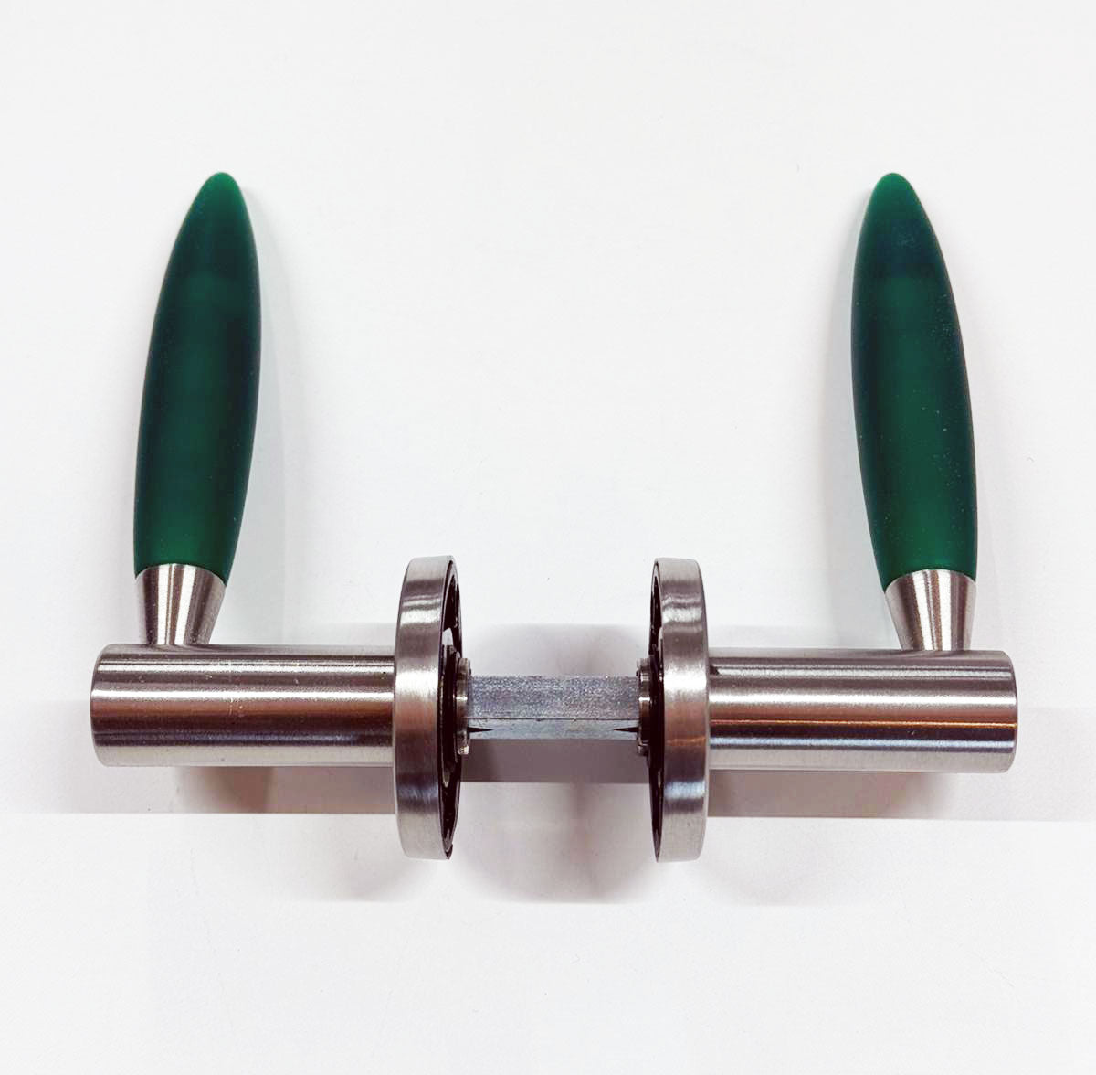 Design deurklinken – RVS met groen PVC handgreep