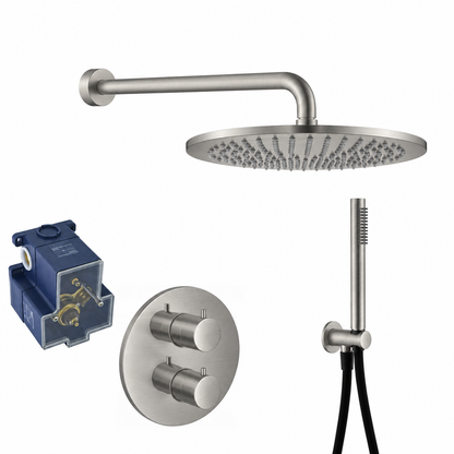 TORTU Tuvalu luxe inbouw doucheset met 30 cm hoofddouche, geborsteld staal